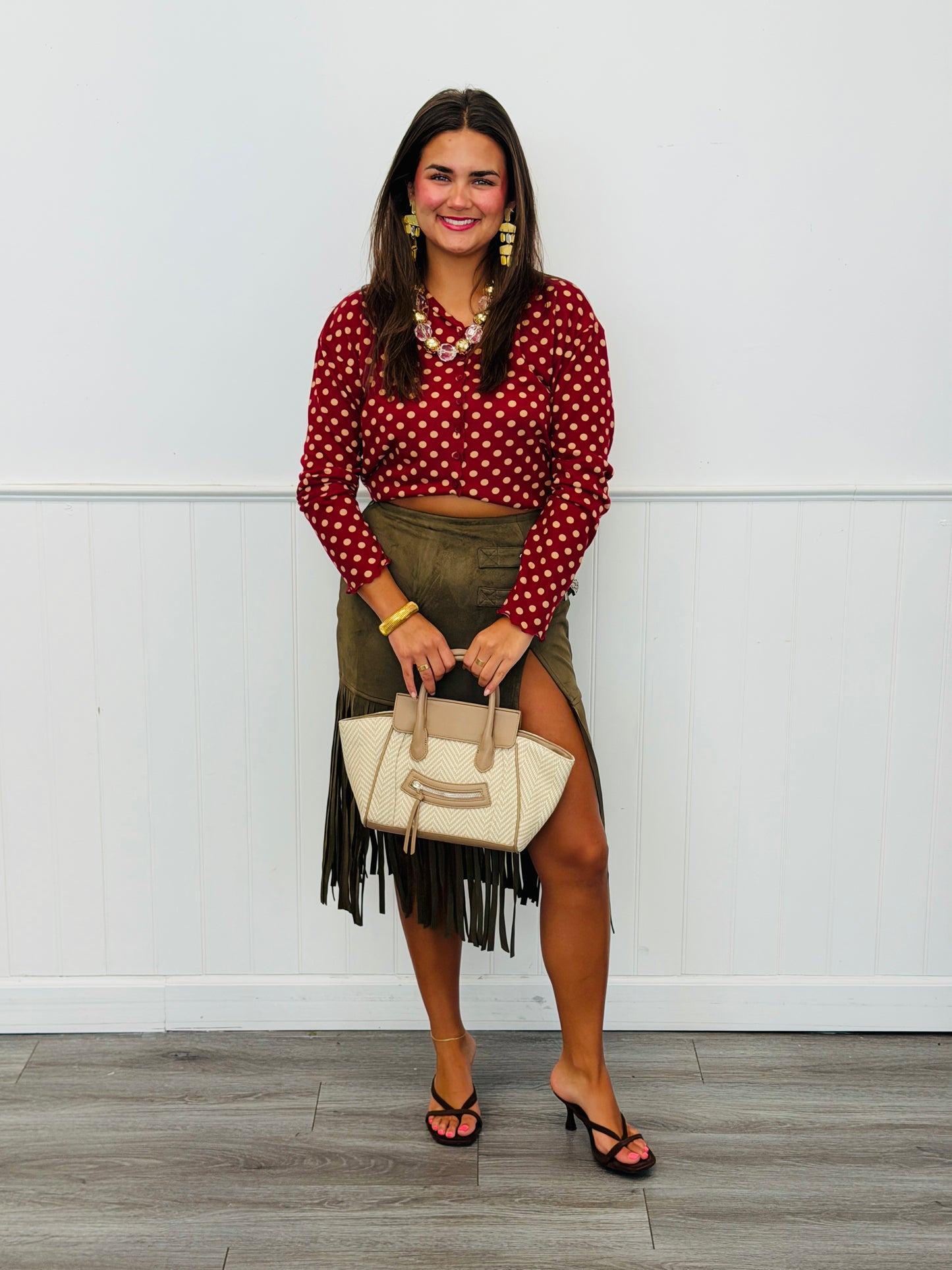 Polka Dot Button Up Knit Top (Reg.) - 3 Colors