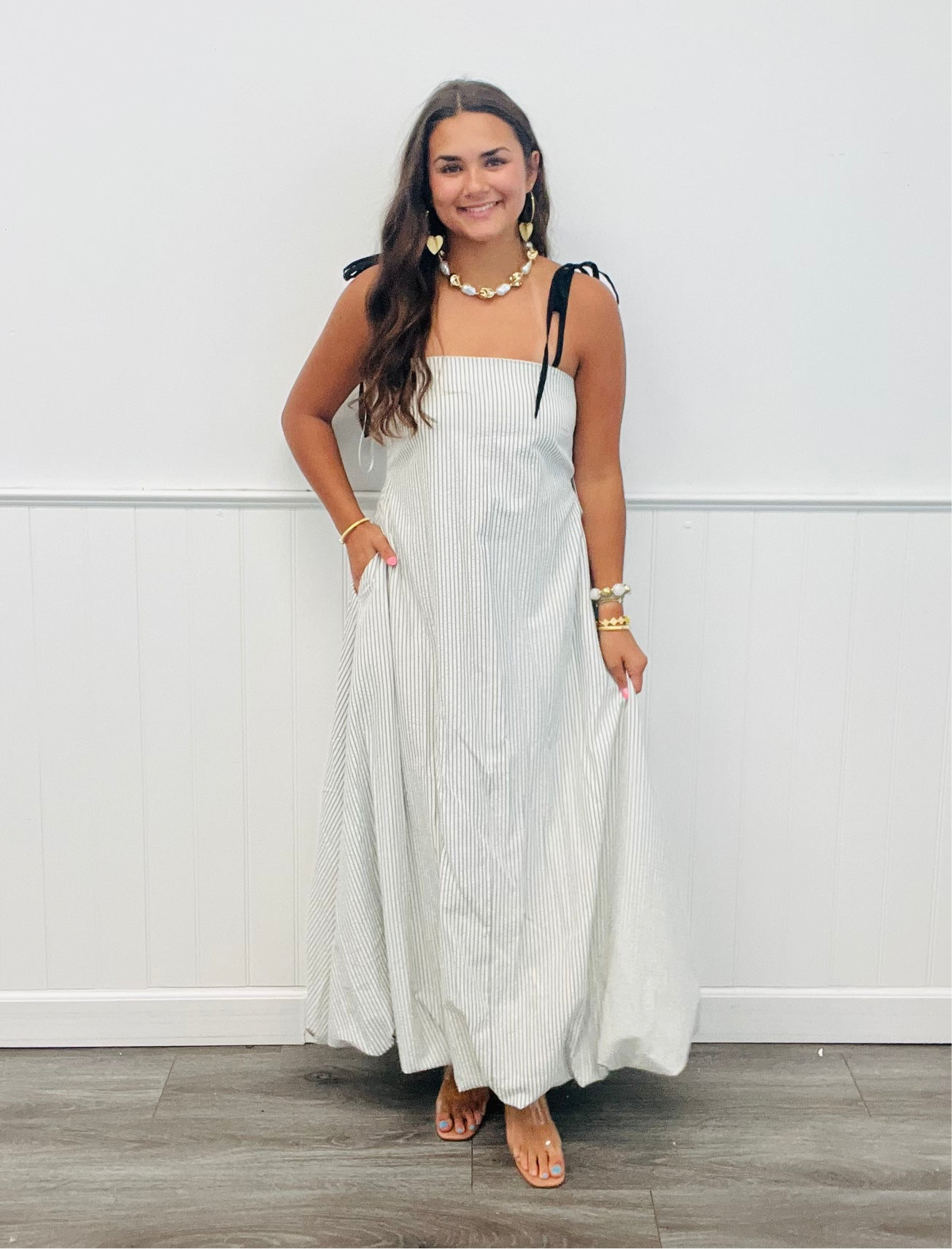 Ivory Stripe Floating Maxi Dress (Reg)