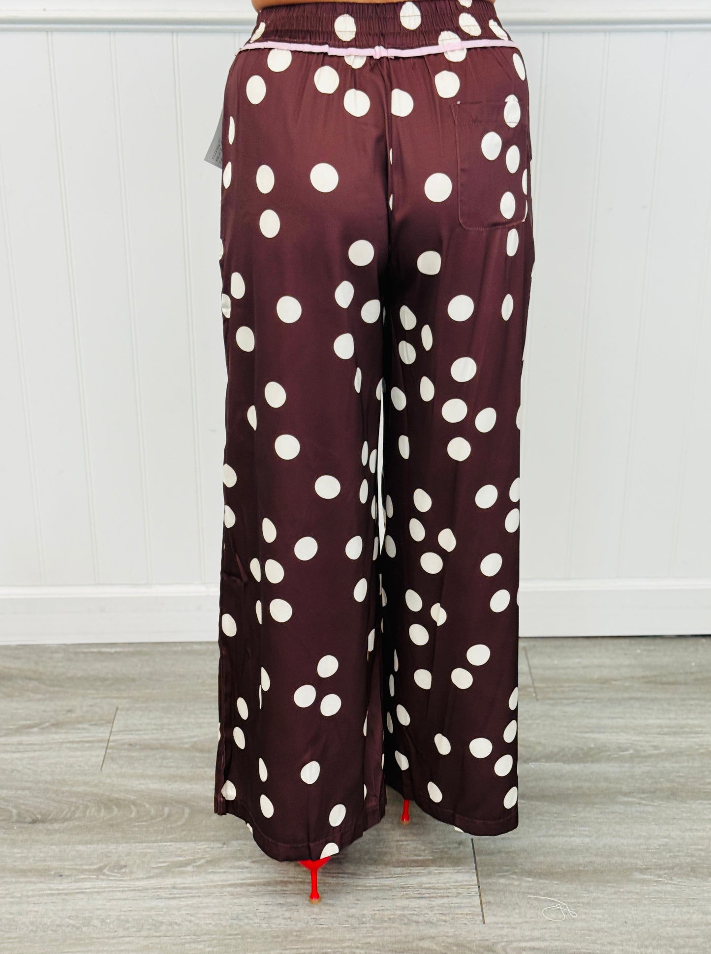Eggplant Polka Dot Satin Pants (Reg & Plus)
