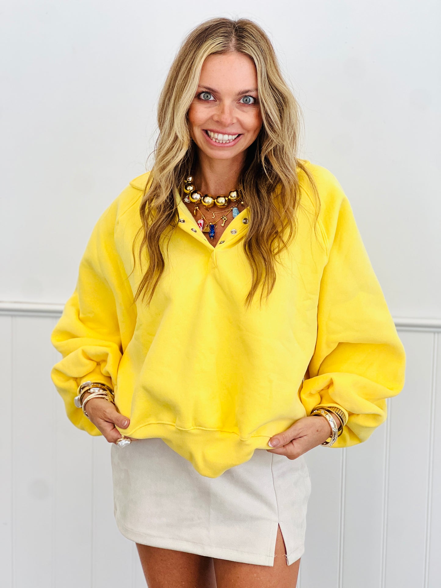 Snap Button Pullover Sweatshirt (Reg.)-2 Colors