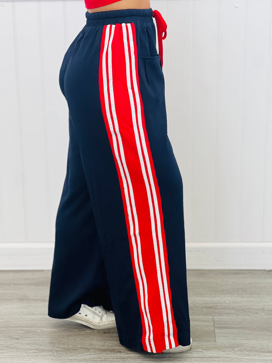 Navy Side Stripe Drawstring Pants (Reg. and Plus)