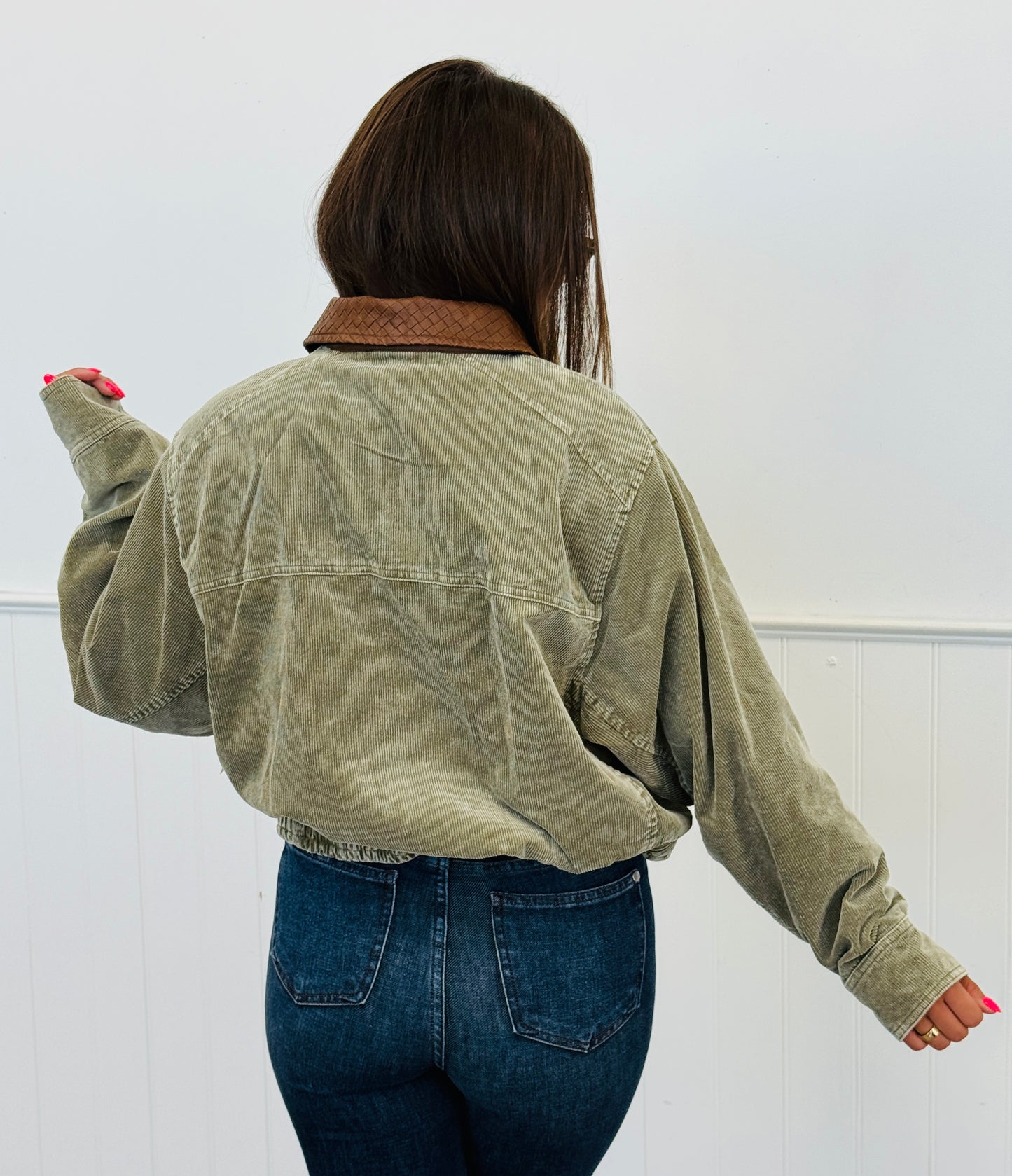 Ash Olive Washed Corduroy Jacket (Reg & Plus)