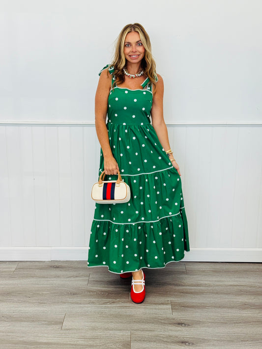 Dark Green/Ivory Polka Dot Tiered Maxi Dress (Reg.)