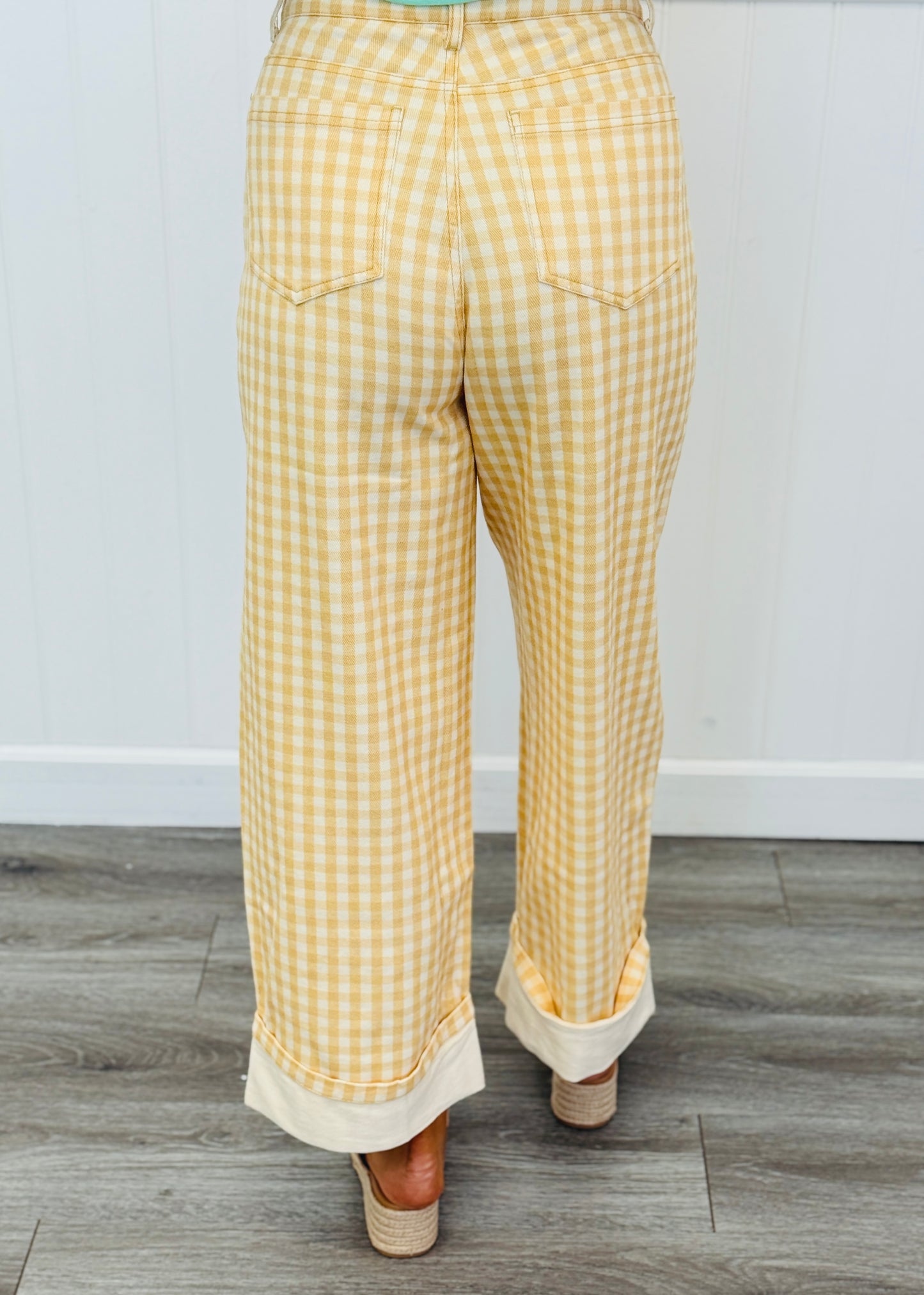 Lt. Yellow Gingham Barrel Jeans (Reg.)