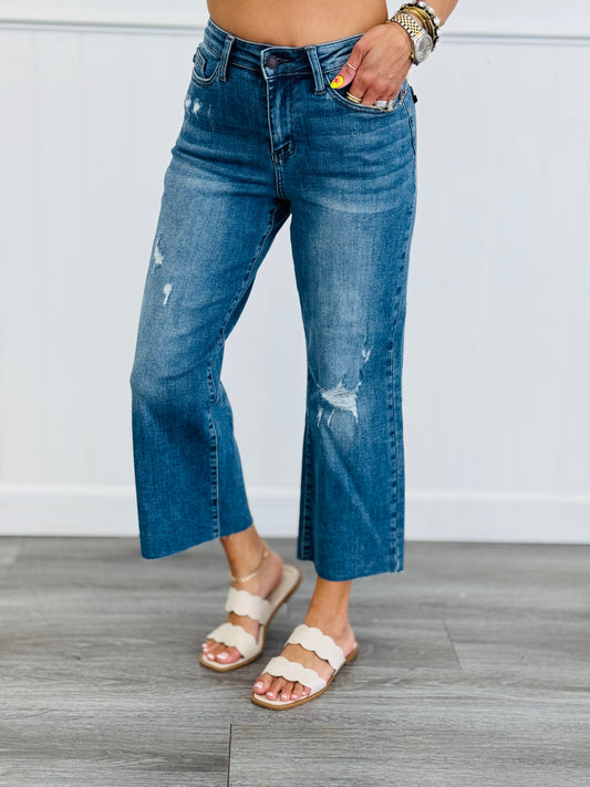 Judy Blue One In A Million Distressed Wide Crop Jeans (Reg. and Plus)