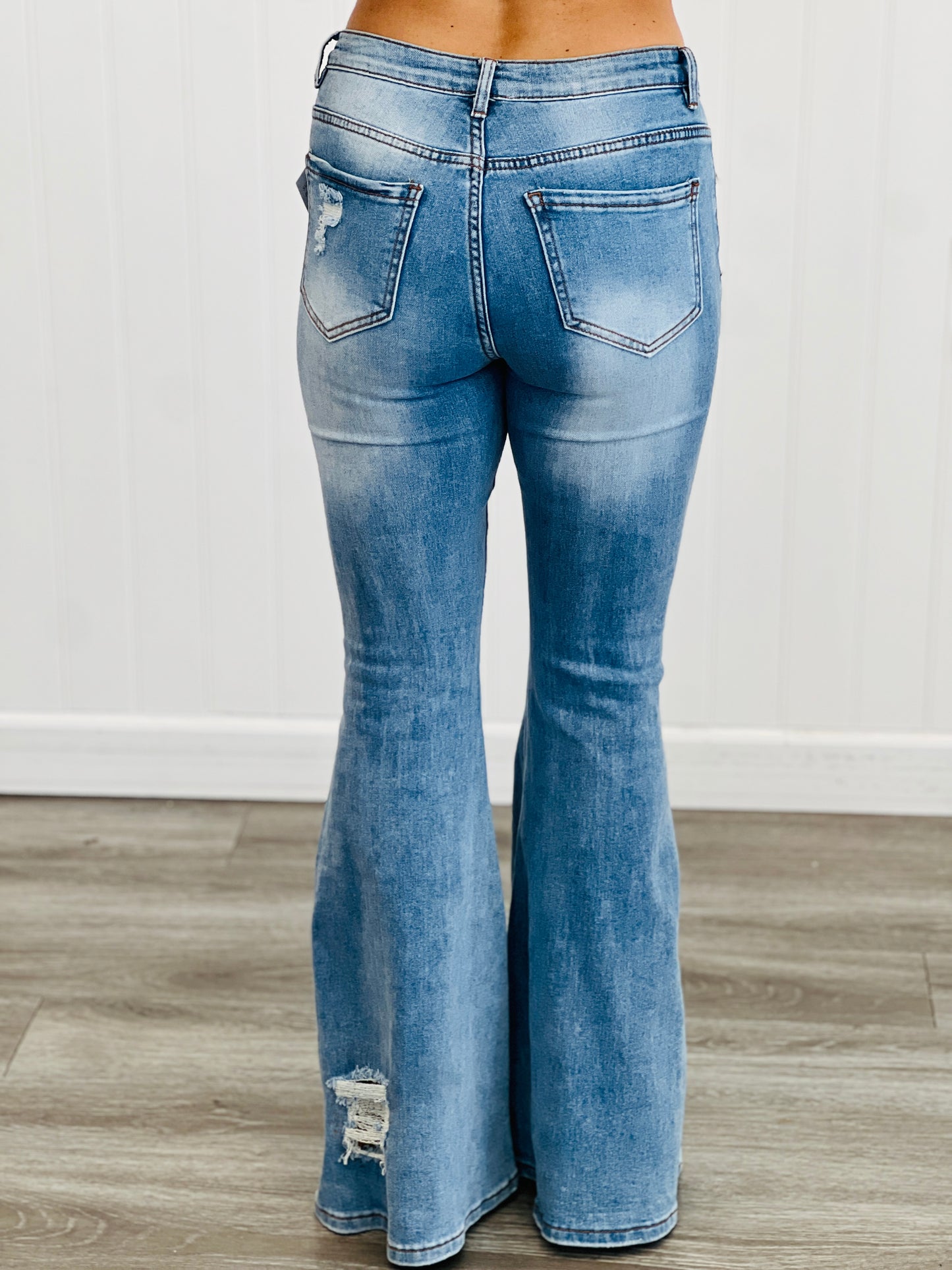 Oli & Hali Stud Distressed Flare Denim Jeans (Reg.)