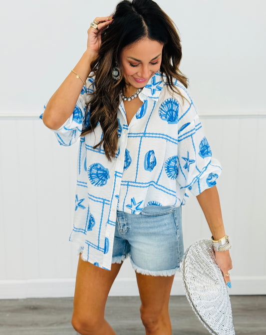 Seashell Lover Button Down Shirt (Reg & Plus)
