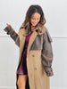 Brown Leather Contrast Maxi Trench Coat (Reg.)