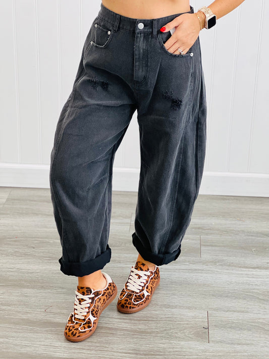 Acid Washed Denim Barrel Pants (Reg & Plus)-2 Colors