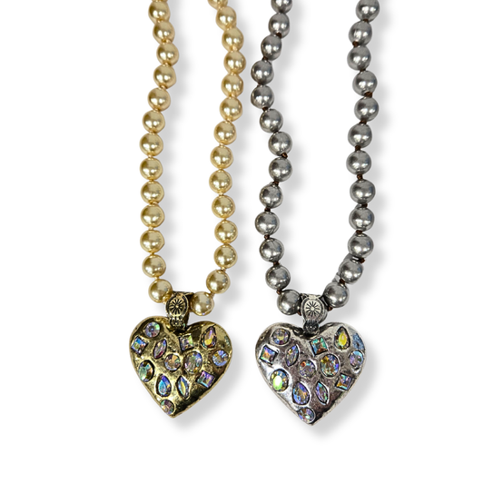 Antique Jeweled Heart Necklace (2 colors)