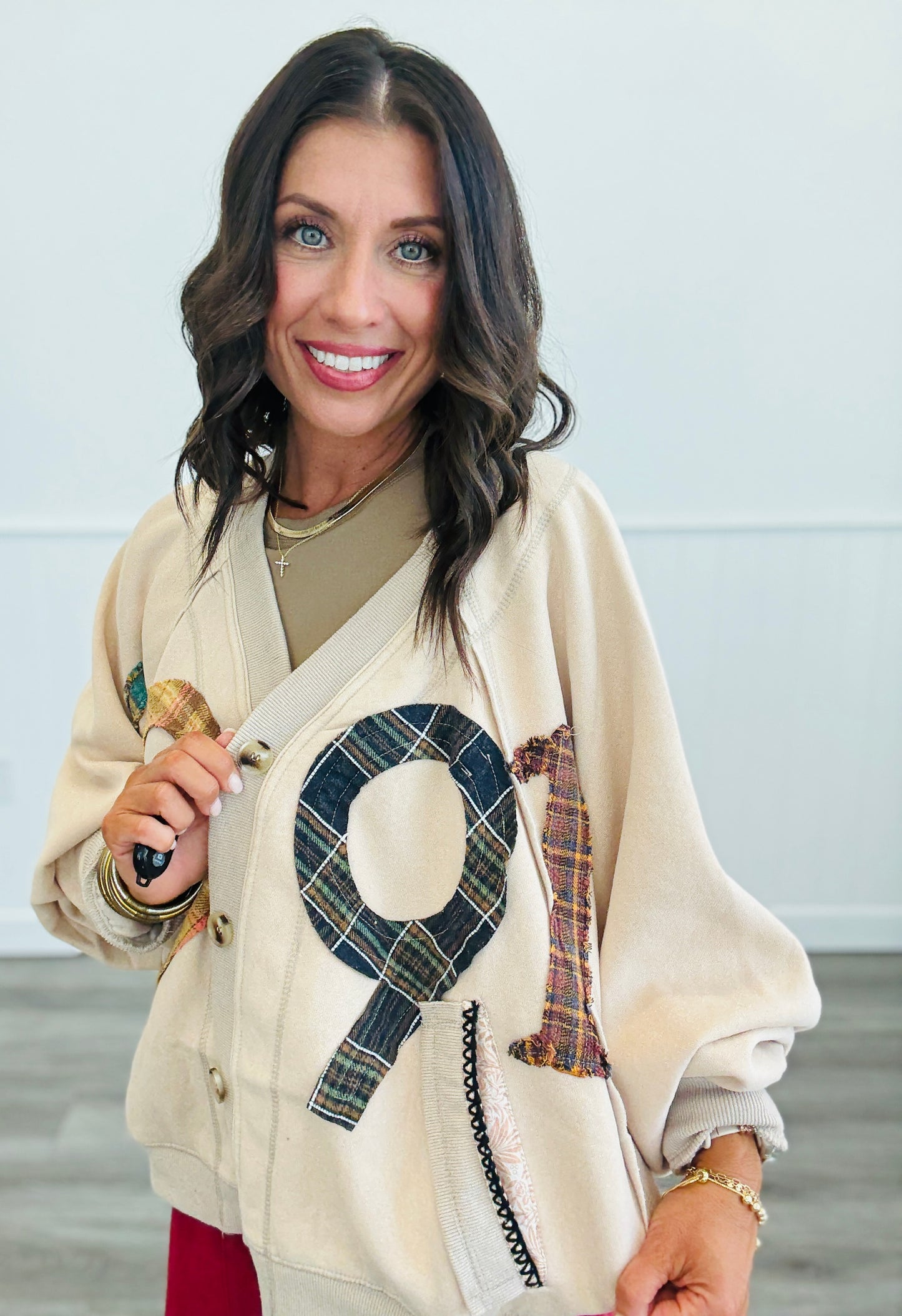 Oli & Hali Natural Patchwork Button Down Cardigan (Reg.)