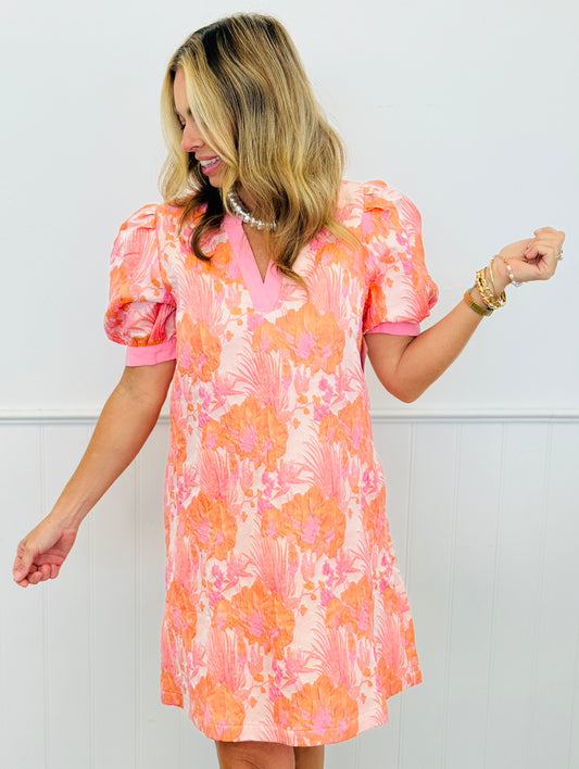 Peach Mix Floral Jacquard Mini Shift Dress (Reg.)