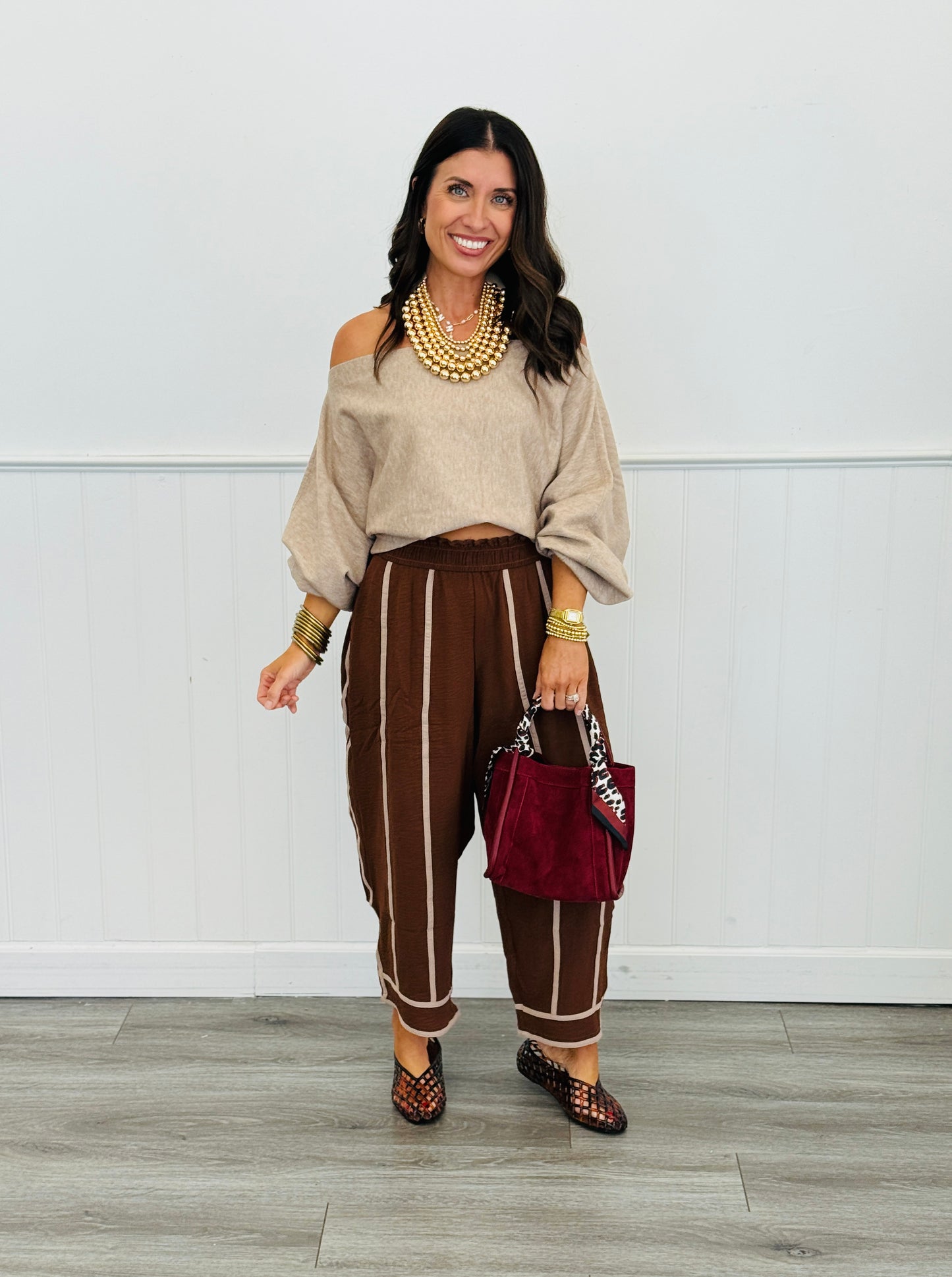 Taupe Boat Neck Sweater (Reg. and Plus)