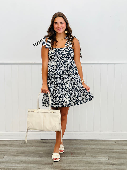 Navy Floral Tiered Mini Dress (Reg. and Plus)