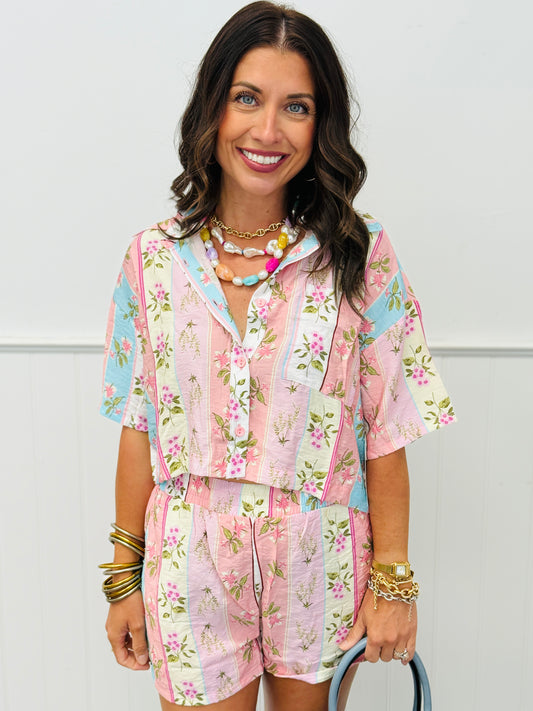 Pink Floral Print Top & Shorts Set (Reg.)