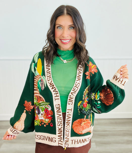 Queen Of Sparkles Thanksgiving Sequin Button Up Cardigan (Reg. & Plus)