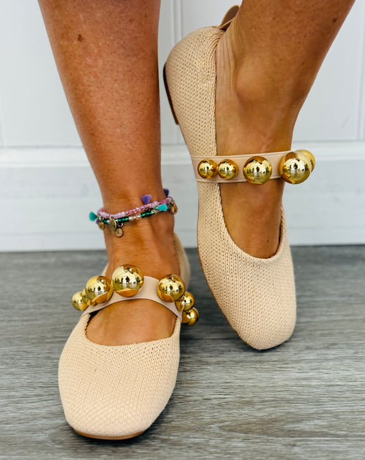 Natural Raffia Golden Pop Flats