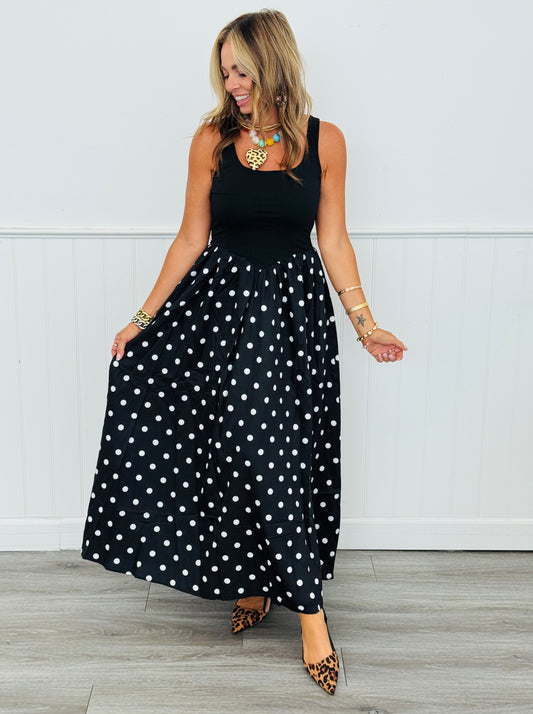Black Polka Dot Mix Maxi Dress (Reg.)