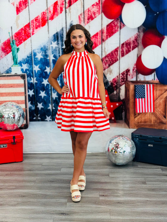 Red Striped Halter Mini Dress (Reg.)