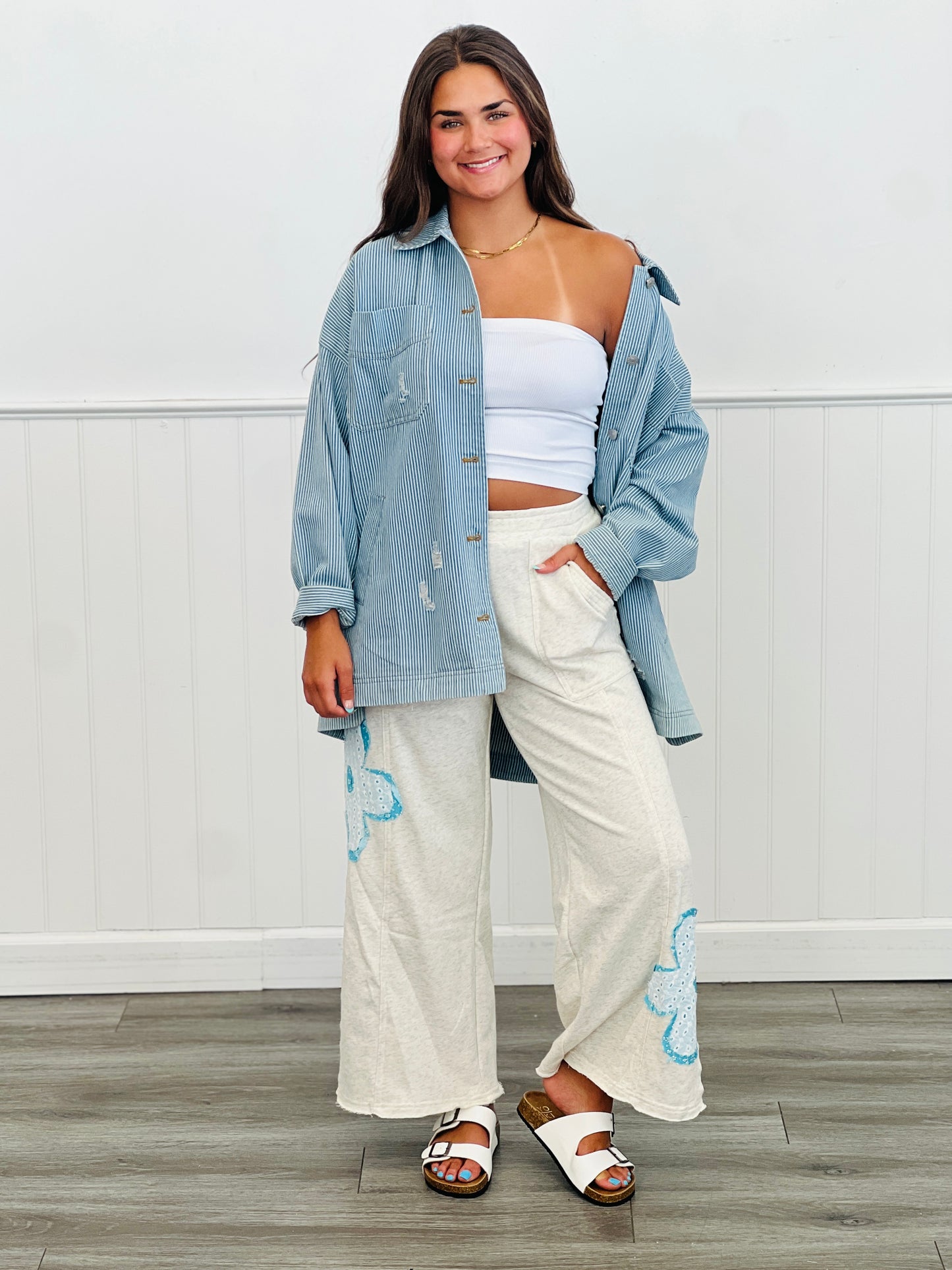 Light Grey Floral Patch Pants (Reg & Plus)