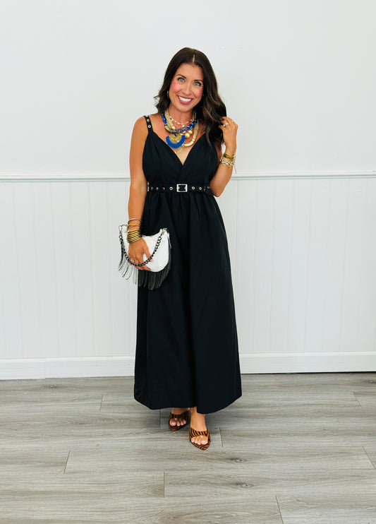 Black A-Line Belt Detailed Maxi Dress (Reg.)