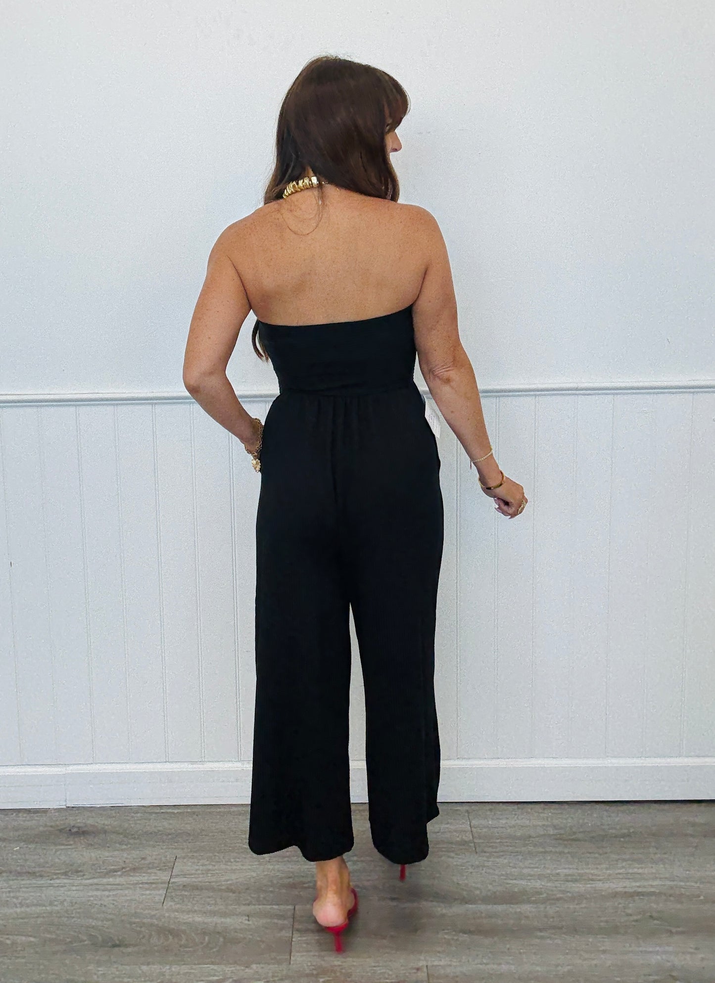 Black Strapless Front Tie Jumpsuit (Reg.)