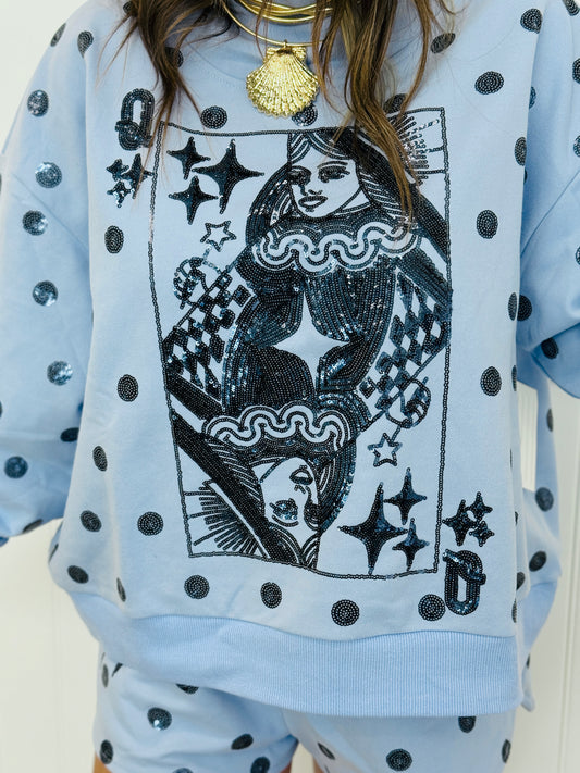 Queen Of Sparkles Pale Blue Polka Dot Logo Sweatshirt (Reg. & Plus)