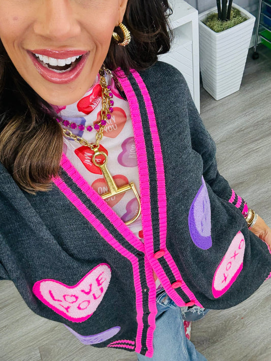 Candy Heart Patch Relaxed Cardigan (Reg. and Plus)