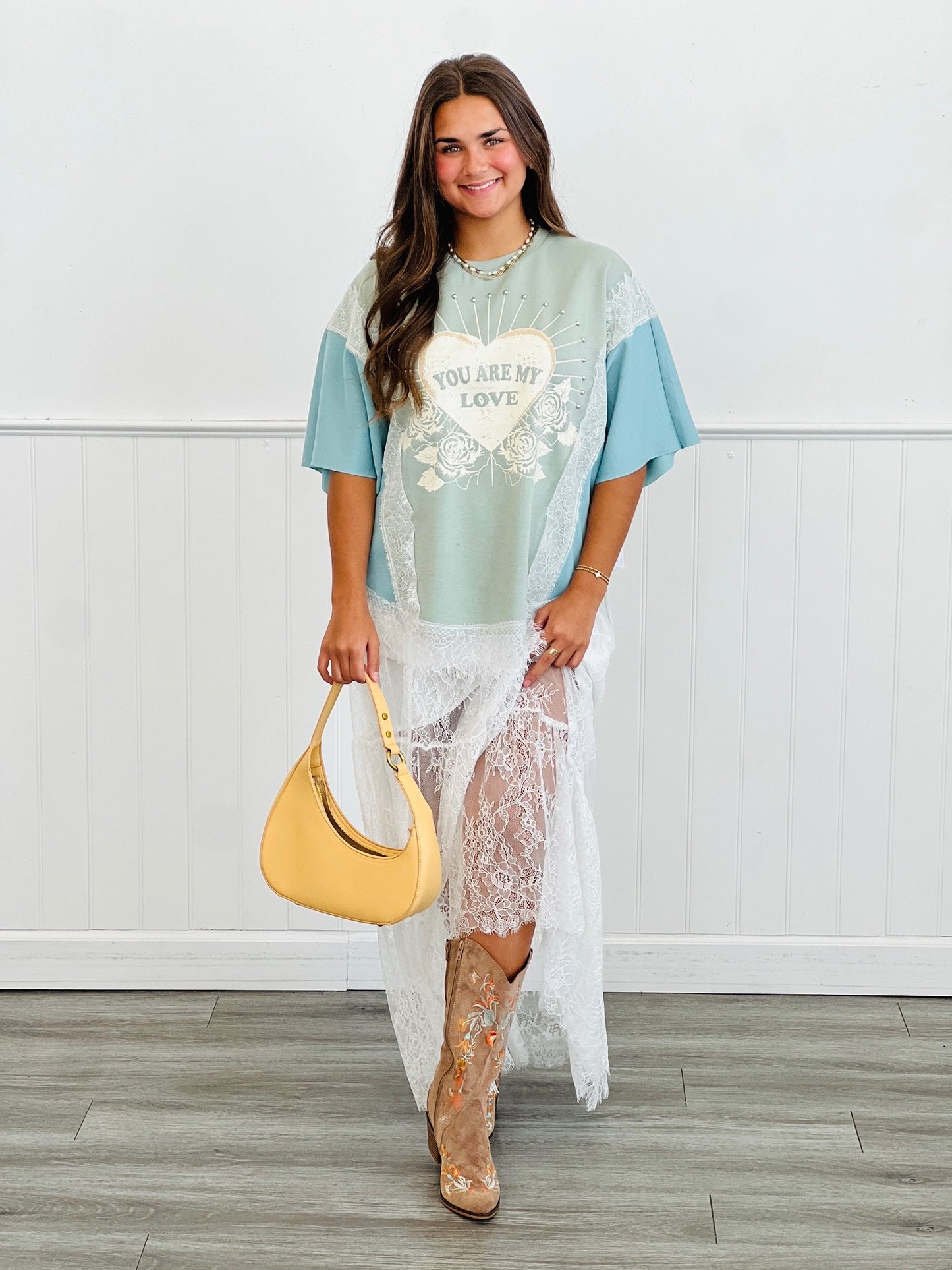 Sage You Are My Love Lace Detailed Top (Reg. and Plus)