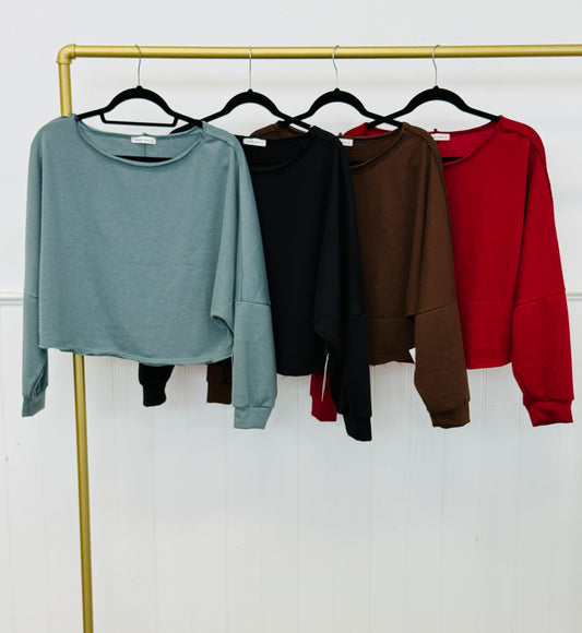 Boat Neck Dolman Sleeve Top (Reg.) - 4 Colors