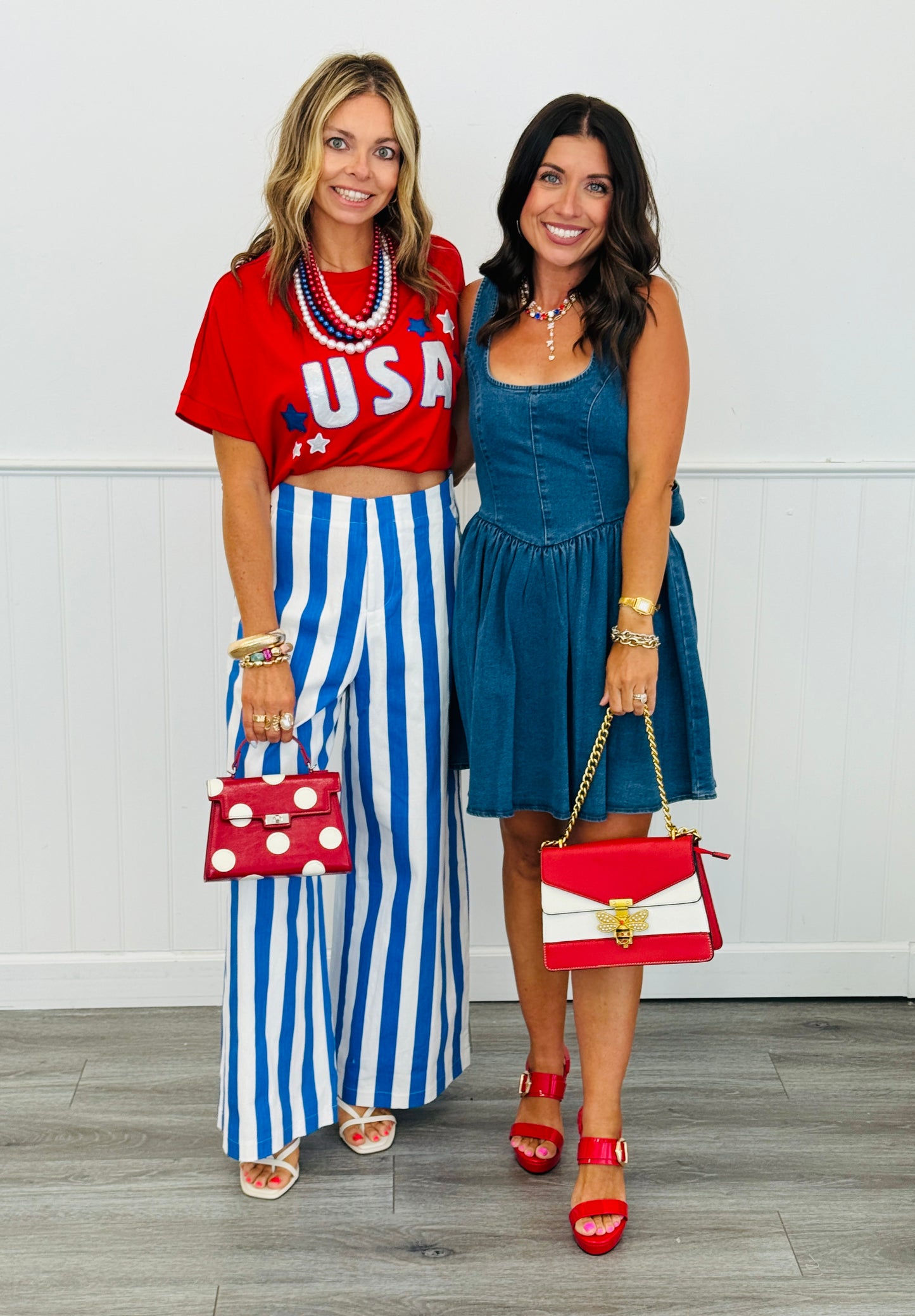 White/Royal Bold Stripe Wide Leg Pants (Reg)