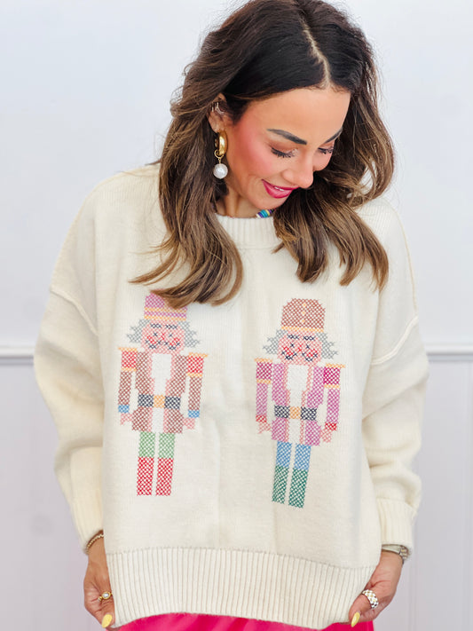Cream Nutcracker Embroidered Sweater (Reg.)