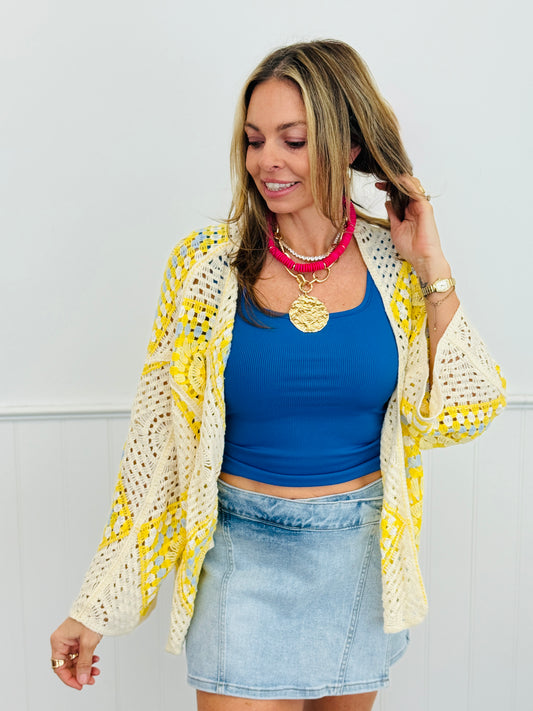 POL Ivory/Yellow Granny Squares Cardigan (One Size)