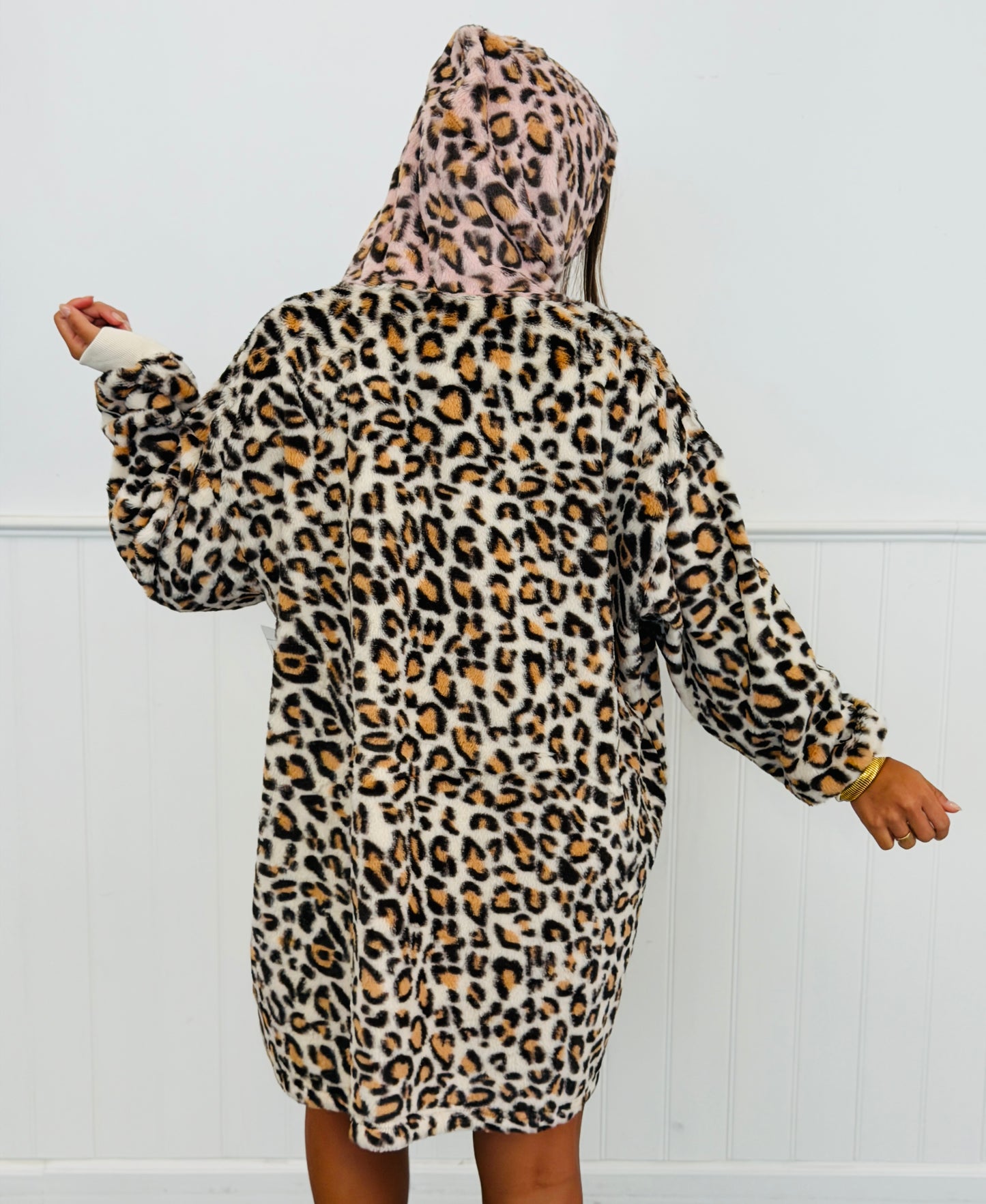 Leopard Wildly Cozy Print Hoodie Dress (Reg)