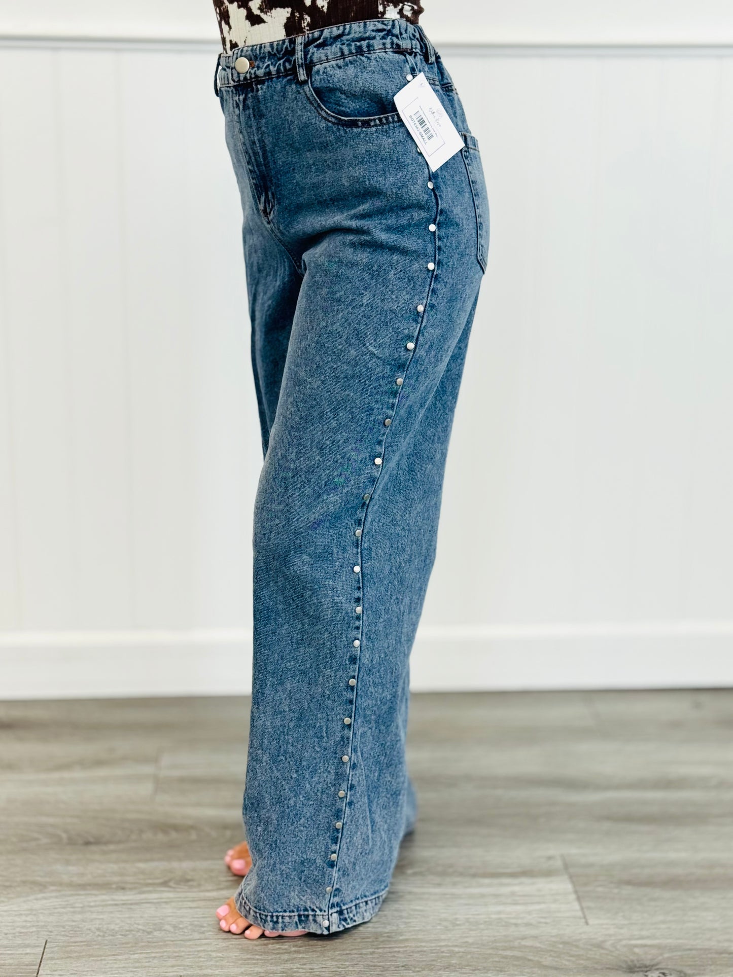 Denim Studded Straight Leg Jeans (Reg.)
