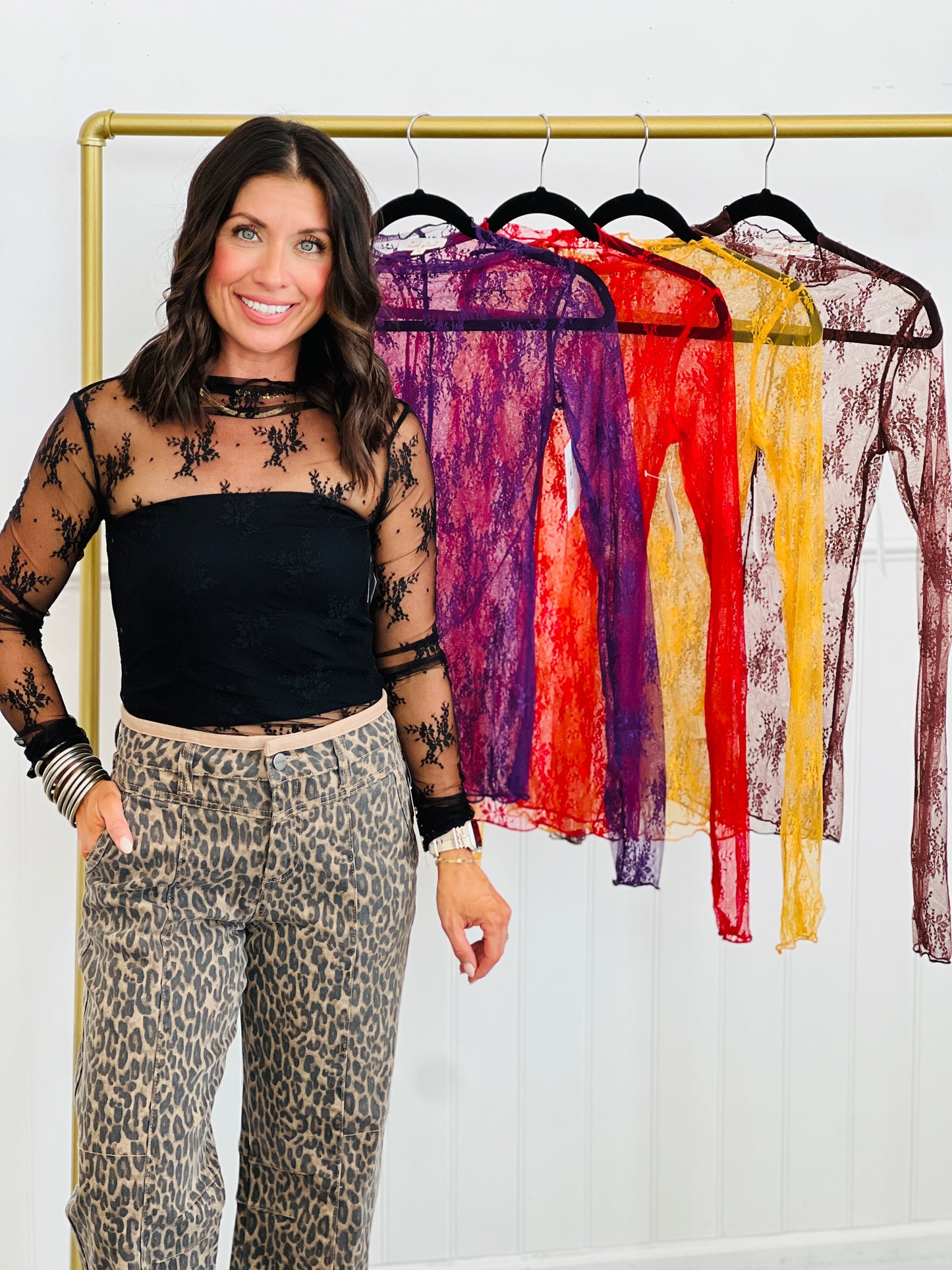 Mesh Lace Long Sleeve Top (Reg. & Plus)- 16 Colors