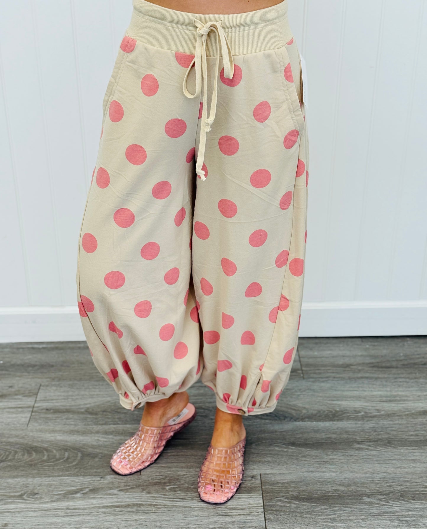 Pink/Beige Polka Dot Balloon Pants (Reg. and Plus)