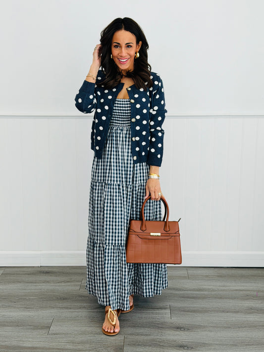 Navy Multi Gingham Tiered Maxi Dress (Reg & Plus)