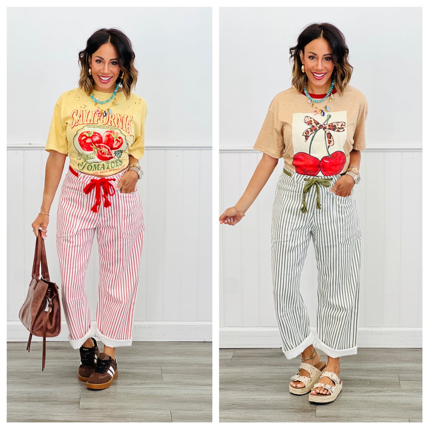 Striped Grommet Waist Denim Barrel Pants (Reg.)-2 Colors