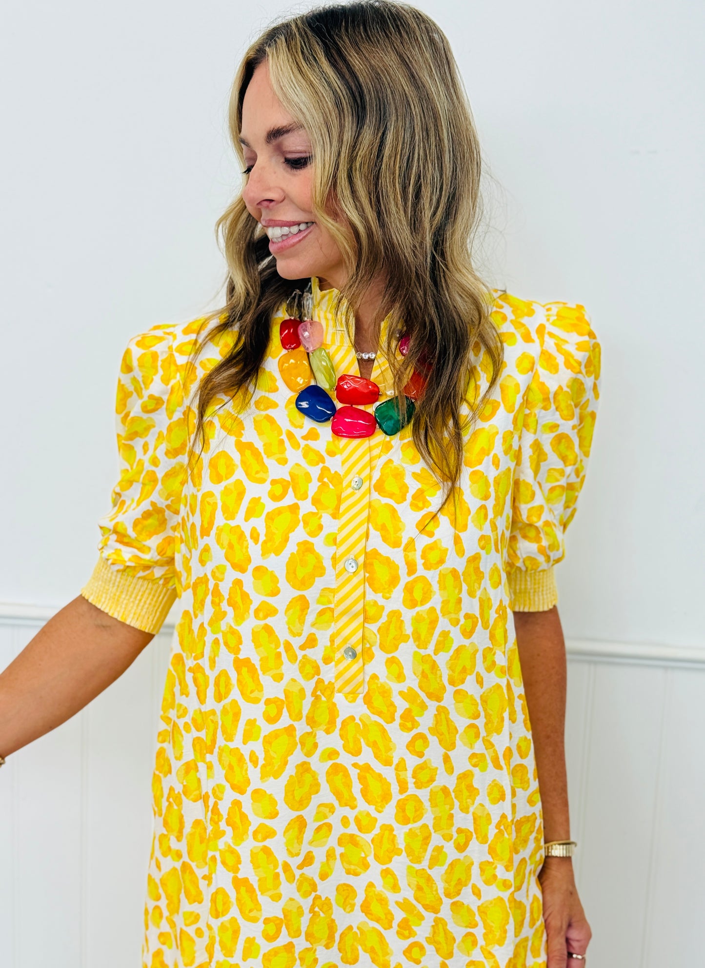 Lemon Animal Print Midi Dress (Reg.)