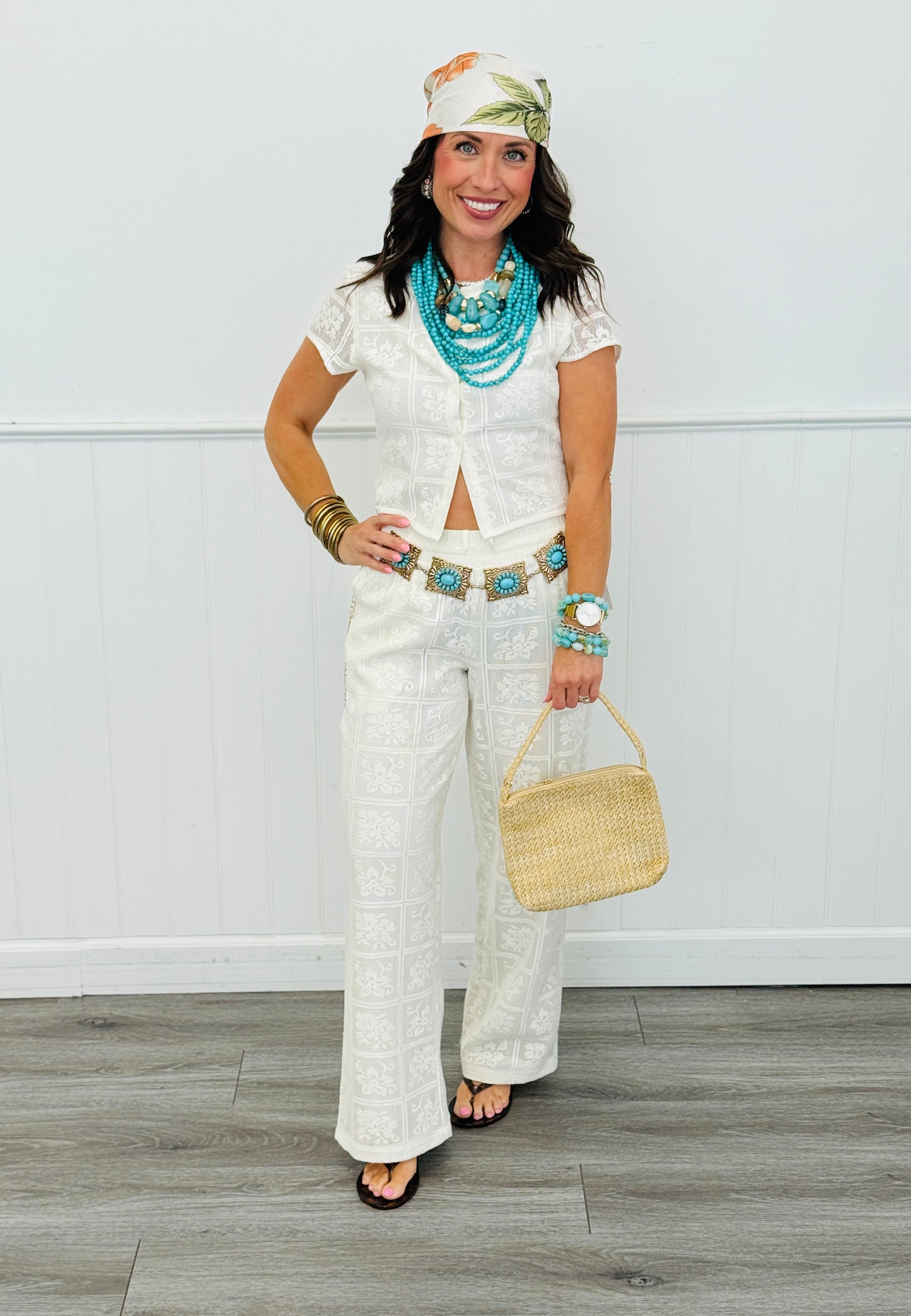 Ivory Floral Crochet Pattern Shirt (Reg.)