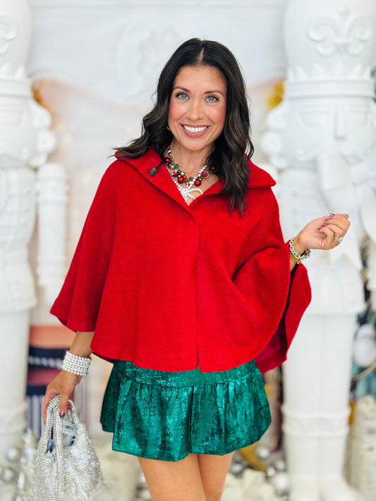 Red Short Cape Coat (Reg & Plus)