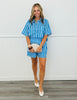 Blue Striped Button Up Top & Shorts Set (Reg.)