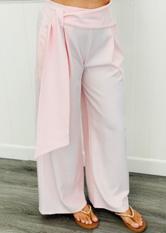 Pink Wrap Belt Wide Leg Pants (One Size)