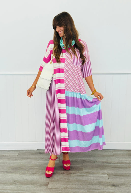 Purple Multi Pattern Maxi Dress (Reg & Plus)