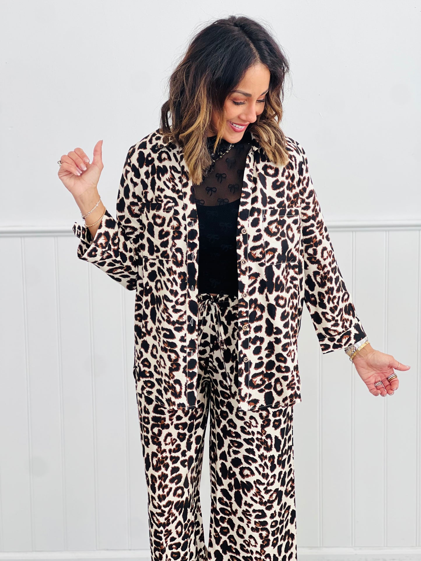 Tan/Black Leopard Collared Shirt (Reg & Plus)