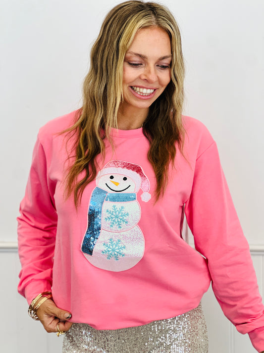 Pink Glitter Snowman Sweatshirt (Reg. and Plus)