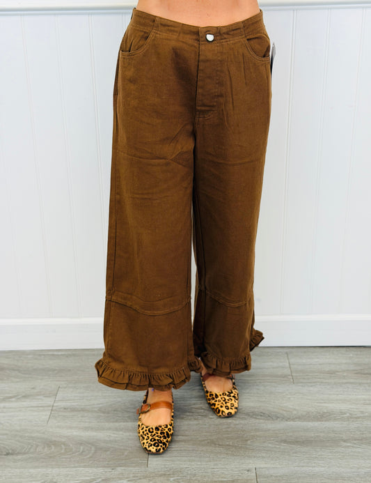 Brown Ruffle Hem Pants (Reg.)