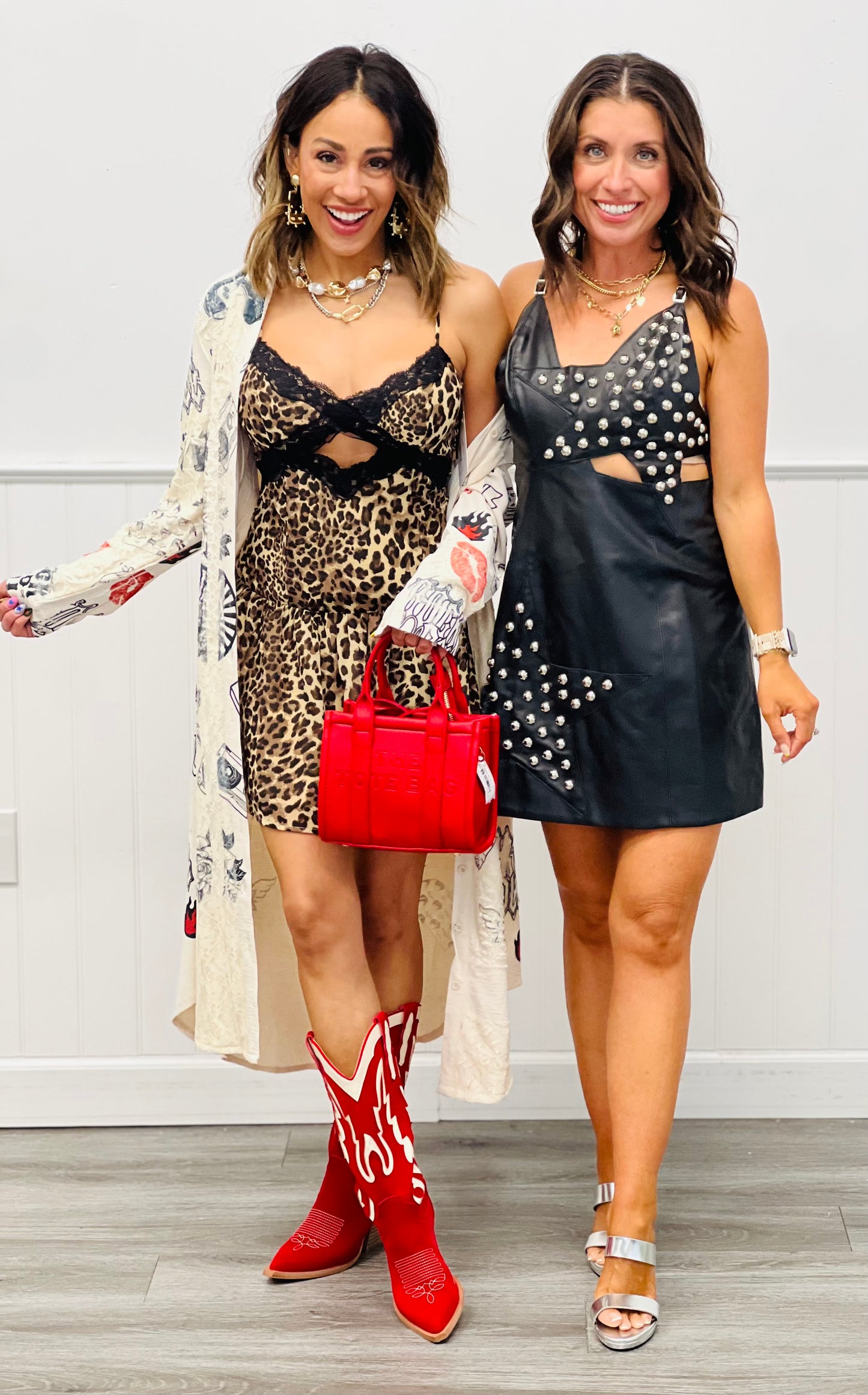 Black Faux Leather Star Studded Mini Dress (Reg.)