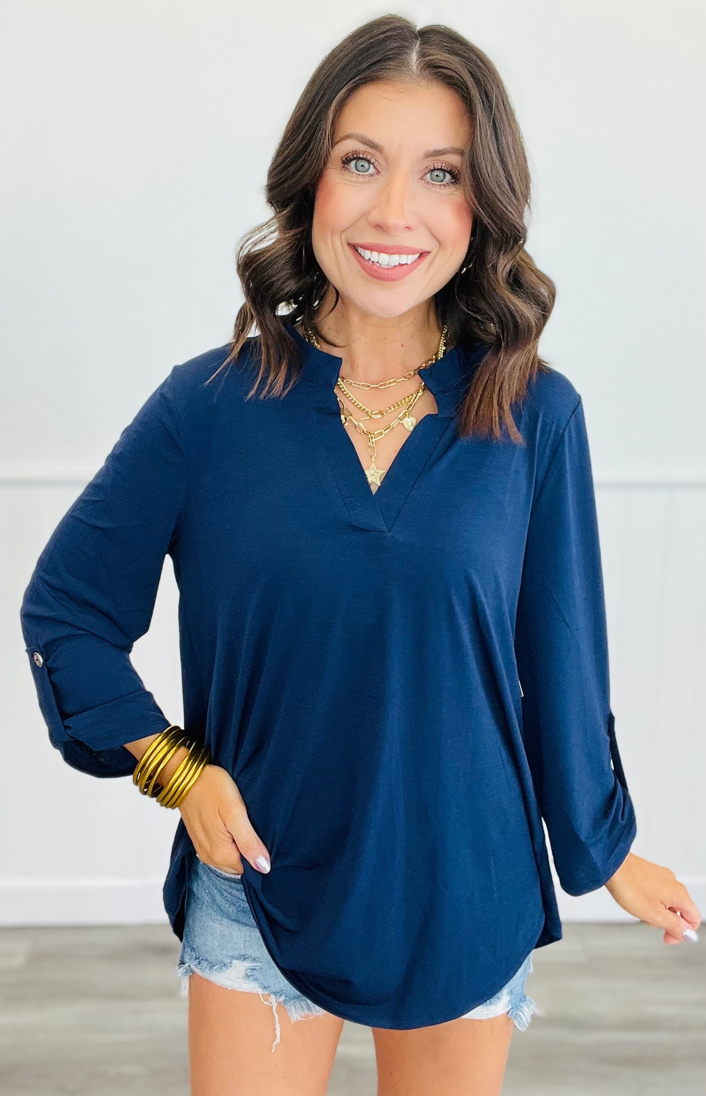 Dear Scarlett Solid 3/4 Sleeve Lizzy Top (Reg. and Plus) - 7 Colors
